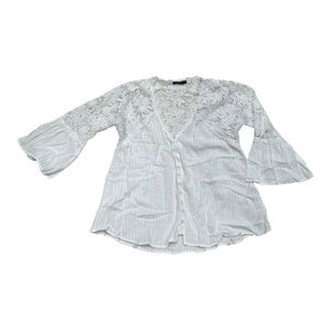 Emerson Lang White Lace Shoulder Button Blouse - Size Medium